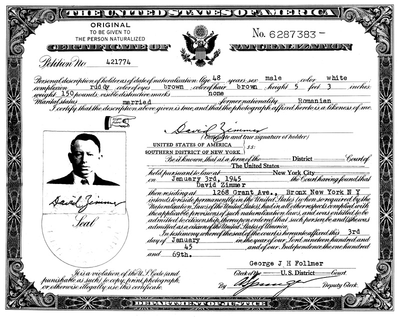 Esther's Father Naturalized Citizen 1-3-45
